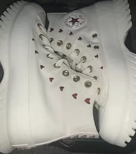 Converse Chuck Taylor Lugged 2.0 Platform High Hearts bianche taglia 6.5 UK - Foto 1 di 10