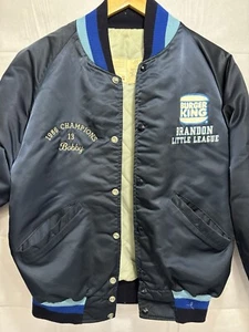Burger King Satin Jacket Vintage Snap Varsity Blue Baseball Brandon Williamsport - Picture 1 of 12
