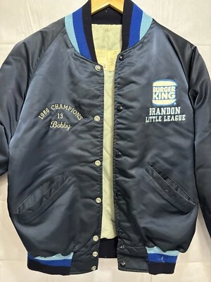 Burger King Satin Jacket Vintage Snap Varsity Blue Baseball Brandon Williamsport - Image 1 of 4