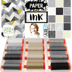 Moda AURIFIL 50wt PAPER INK ZEN CHIC Thread 12 SPOOLS 100% Cotton 1422 yds ea - Picture 1 of 1
