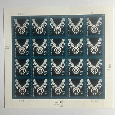 2004 USPS Navajo Jewelry two cent stamps 1 sheet of 20, Mint NH - Image 1 of 2