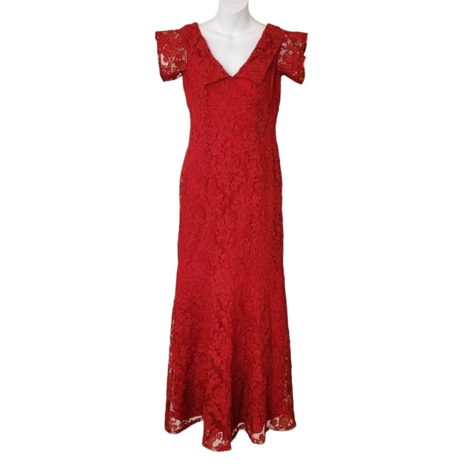 Vestido maxi formal de renda vermelha DAVID MEISTER tamanho 4 - Imagem 1 de 4