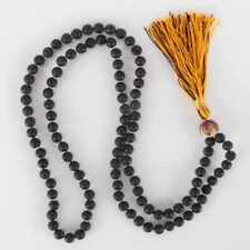 8mm 108 Natural black lava gemstone beads pendant necklace National Style Chakra