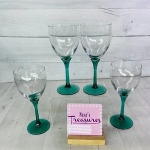 Libbey DOMAINE JUNIPER GREEN Blown Glass Stemware 10 oz Wine Water Goblets Set 4 - Picture 1 of 15