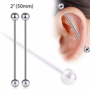 14G 2" 50MM VERY LONG STEEL INDUSTRIAL BARBELL EAR CARTILAGE BODY PIERCING RING