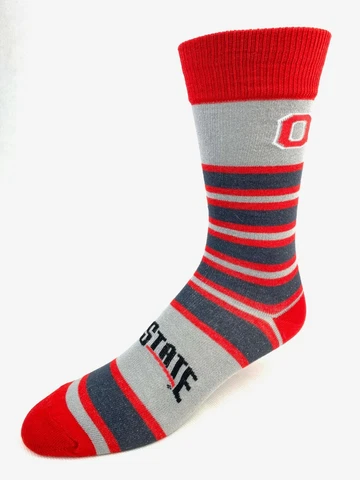 Ohio State Buckeyes Gray & Red Striped Crew Socks Cover