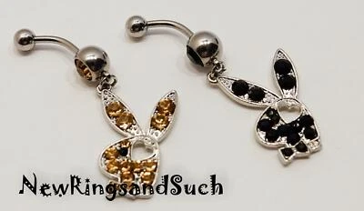 2 Belly Button Dangle Ring 316 Steel Gold & Black Playboy Bunnies  Set of 2 pcs - Изображение 1 из 3