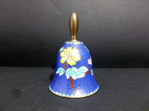  OLD CHINESE 3 1/4" H CLOISONNE ( BLUE / FLOWER ) ENAMEL BELL PENDANT RARE 7575 - Picture 1 of 7
