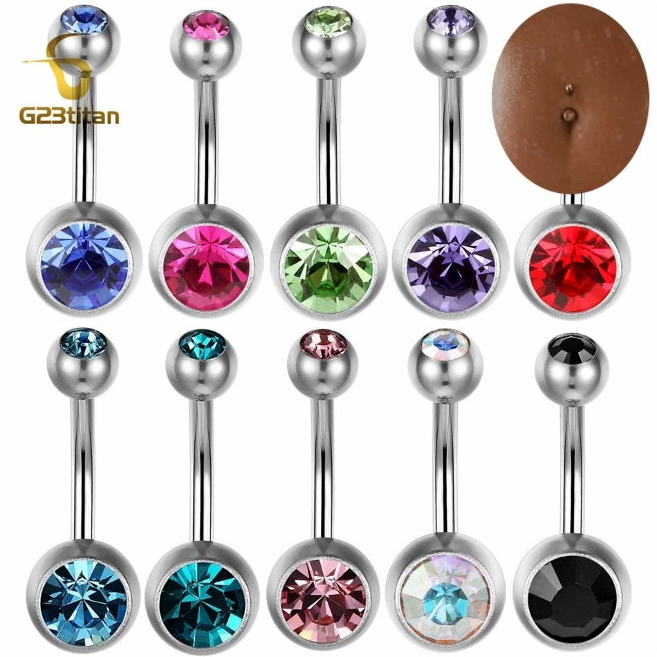 Cubic Zirconia Navel Ring-Surgical Steel Belly Button Ring Body Piercing Jewelry - Image 1 of 4