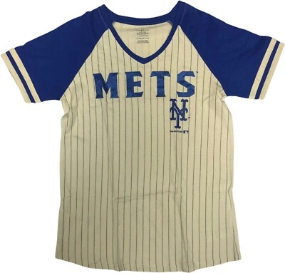 New York Mets Girl's Short Sleeve Pin Stripe  T-Shirt Sparkle Name XL 14/16 - Image 1 of 2