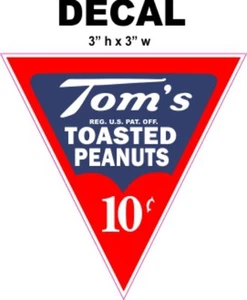 Tom's 10 Cents Toasted Peanuts Decal, Great for Dioramas, Gumball Machine & More - Picture 1 of 1