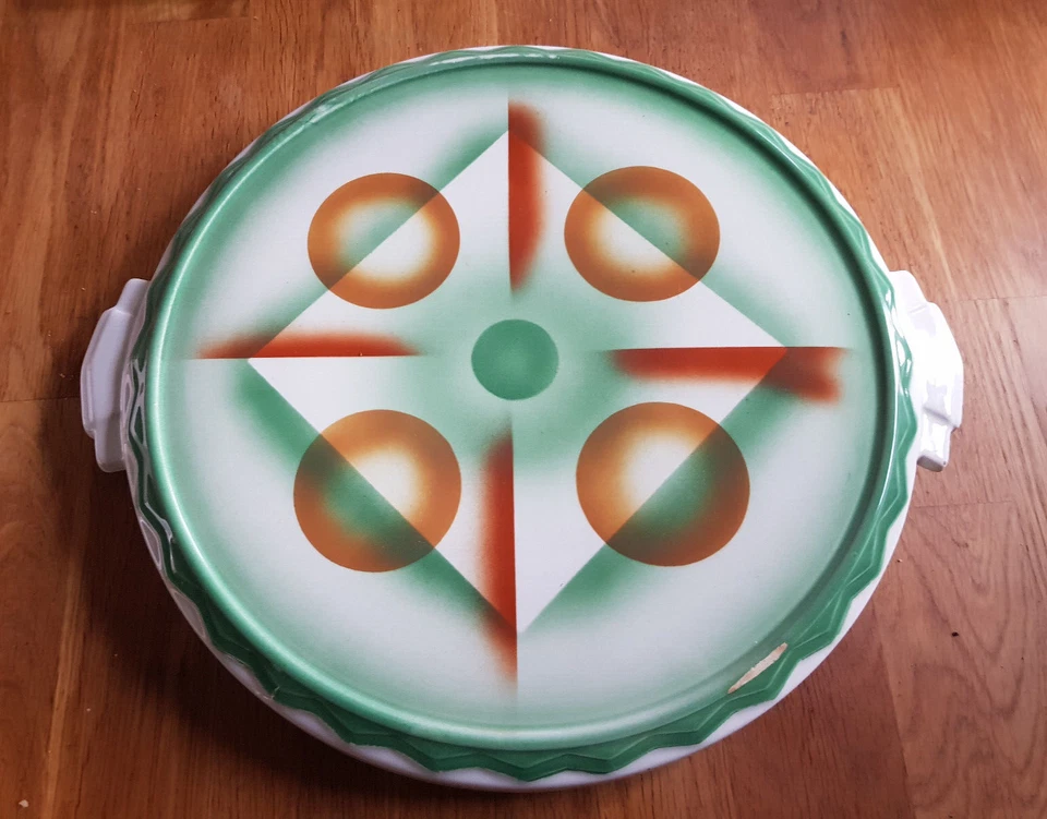 alte Keramik Kuchenplatte Tortenplatte - Spritzdekor - Art Deco ca. 1930 gemarkt - Bild 1 von 4