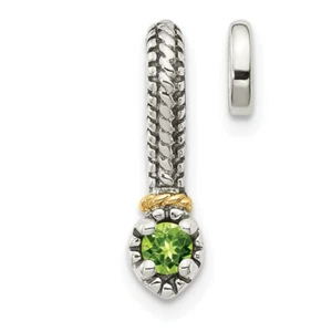 14k/Silver Two-Tone Sterling Silver 14k Polished Peridot Chain Slide Pendant - Picture 1 of 4