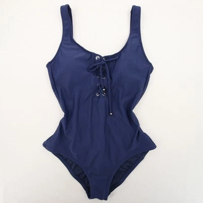 Mossimo One Piece Swimsuit Navy Blue Lace Up Front Scoop Neck Tank Straps S - Imagem 1 de 4