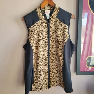 RUBY RD. Favorites Vest Size Petite 1X Black & Tan Cheetah Full Zip Vest - Picture 1 of 11