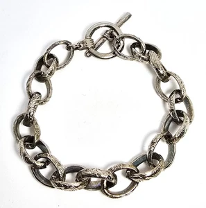 Vintage Art Deco style Embossed large link silver toned toggle clasp bracelet - Picture 1 of 6
