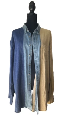 Уникальная винтажная джинсовая рубашка 90-х Colorblock XXL большого размера — гранж Y2K Streetwear - Изображение 1 из 4