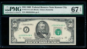 AC 1969 $50 FRN Kansas City PMG 67 EPQ Fr 2114-J SUPERB GEM! - Picture 1 of 2