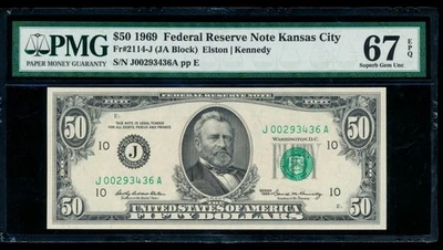 AC 1969 $50 FRN Kansas City PMG 67 EPQ Fr 2114-J SUPERB GEM! - Image 1 of 2