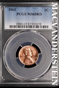 1963 Lincoln Memorial Cent - PCGS MS65RD - Brilliant Uncirculated  #SLH645 - Picture 1 of 2