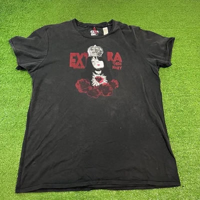 vintage Graphic Tee LG Faded black Roses hearts Grunge Punk made in Italy READ - Image 1 of 4