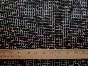 MULTI COLORS NUBBY  ON BLACK  POLYESTER  BLEND FABRIC  26X58 INCHES   .72  YARD - Picture 1 of 3
