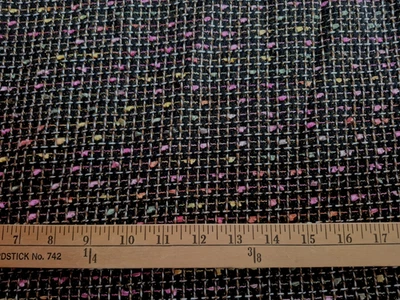 MULTI COLORS NUBBY  ON BLACK  POLYESTER  BLEND FABRIC  26X58 INCHES   .72  YARD - Image 1 of 3