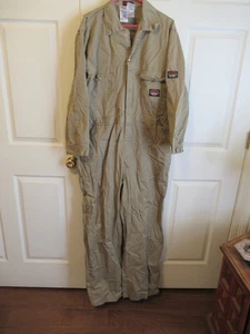 CL) FRCA-001 Cotton/Nylon FR Fire Resistant Coveralls - Khaki - Size 48-REG - Picture 1 of 14