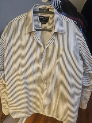 Andrew Fezza 男式 L-5 白色超细纤维衬衫尺寸 16-16.5 英寸 W 黑色条纹  — 第 1/3 张图片