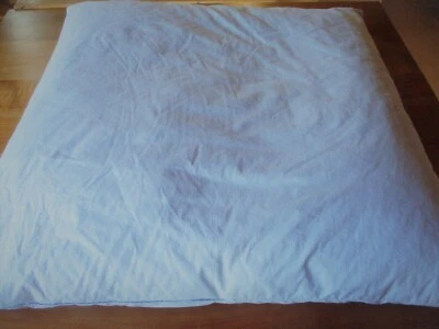 Dessus de lit couvre lit ancien petit édredon  en plumes housse bleue 77 x 77 cm - Photo 1/4