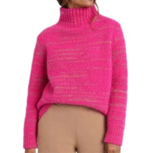 Banana Republic Rollkragenpullover Damen Medium gestreift Oversize Neon Wolle Neu mit Etikett - Bild 1 von 11