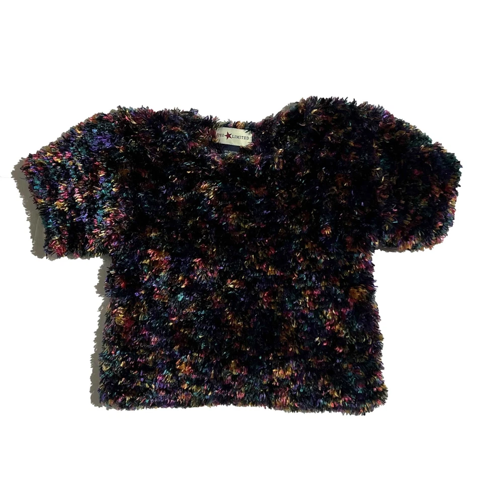 The Limited Girl's Colorful Fuzzy Short Sleeve Sweater Top Size 12 - Image 1 of 4