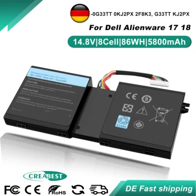 2F8K3 KJ2PX G33TT Akku Für Dell Alienware 17X M17X-R5 18 18X M18X-R3 P18E 0J33TT - Bild 1 von 4