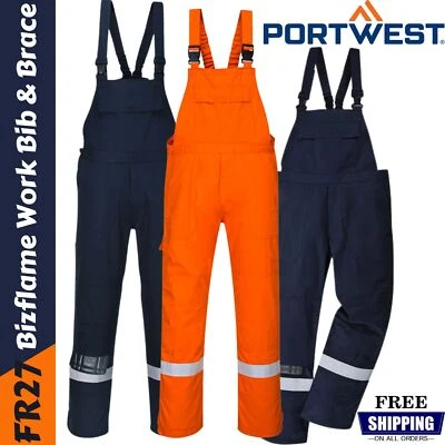 Portwest Bizflame Flame Resistant Hi Vis Welding Safety Work Bib & Brace - FR27 - Image 1 of 4