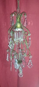 Lampadario In Ottone E Cristalli Anni 50 Vintage - Imagen 1 de 18