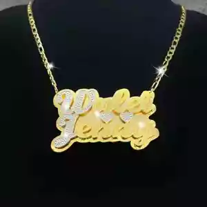 Custom Two Color Double Plated Name Necklace Jewelry Heart Copper Gold Silver - Picture 1 of 8