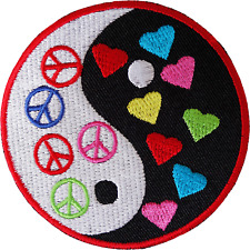 Yin and Yang Peace Sign Symbol Love Heart Patch Iron On Sew On Embroidered Badge