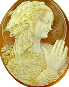 G. NOTO Cammeo firmato conchiglia intagliato a mano della VERGINE MARIA ~ grande e vintage ~ Italia - Foto 1 di 8