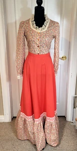 Pioneer Colonial Women's Blouse and Skirt Costume Calico and Orange Size S/M - Picture 1 of 10