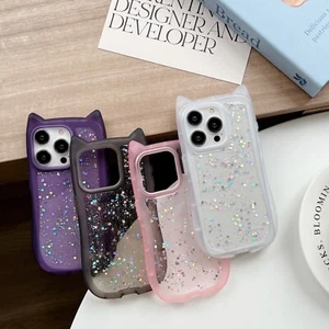 Katzenohr geformte Tropfen Bling Glitzer glänzende Hülle für iPhone 15/14/13/12 Pro Max - Bild 1 von 18