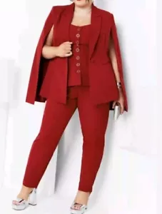 City Chic Medium Jumpsuit 2 Peice Suit Cape Set Plus Size 18 True Red - Picture 1 of 6