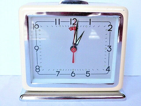 Alarm Clock, Metal Cream Yellow Chrome, Shanghai China, Vintage Cover