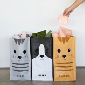 Recycling Bags for Kitchen Colour Bin Reusable Paper Plastic Glass Storage Set