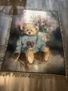 Vintage RIDDLE & COCKRELL Teddybär Decke afghanischer Wurf mit Fransen 47 x 65 - Bild 1 von 3