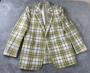 Vintage 1970s ? Plaid Blazer Green Blue White Size 40R No Sz Tag Benchleigh - Picture 1 of 19
