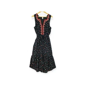 Maxi abito Gap Midi donna medio tribale bordo azteco ricamo nero rosso volant - Foto 1 di 18