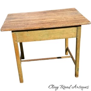 antique eastern shore yellow pine tavern stretcher base farm table 1800s - Picture 1 of 21