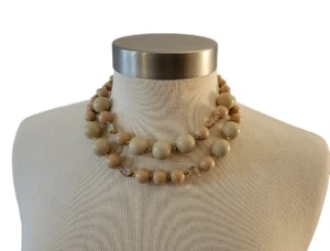 Vintage Perlen Doppelstrang Halskette beige hellbraun Kunststoffperlen Kristalle - Bild 1 von 5