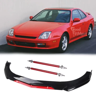 Parachoques delantero para Honda Prelude 92-96 alerón labial divisor de barbilla + varillas de puntal rojo Foto 1 de 4