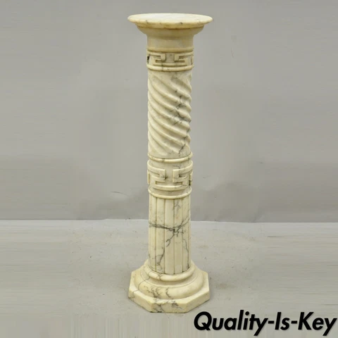 Italian Marble Classical Spiral Carved Greek Key Column Pedestal Plant Stand Cover